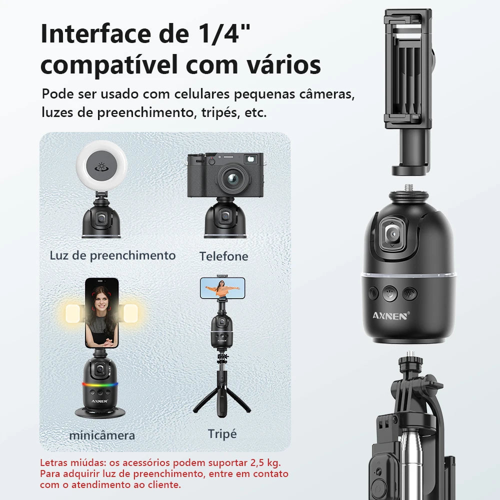 AXNEN P03 Desktop Follow Gimbal AI Face Tracking 360 Rotation Mobile Phone Stabilizer Stand for IPhone Android / Action Camera