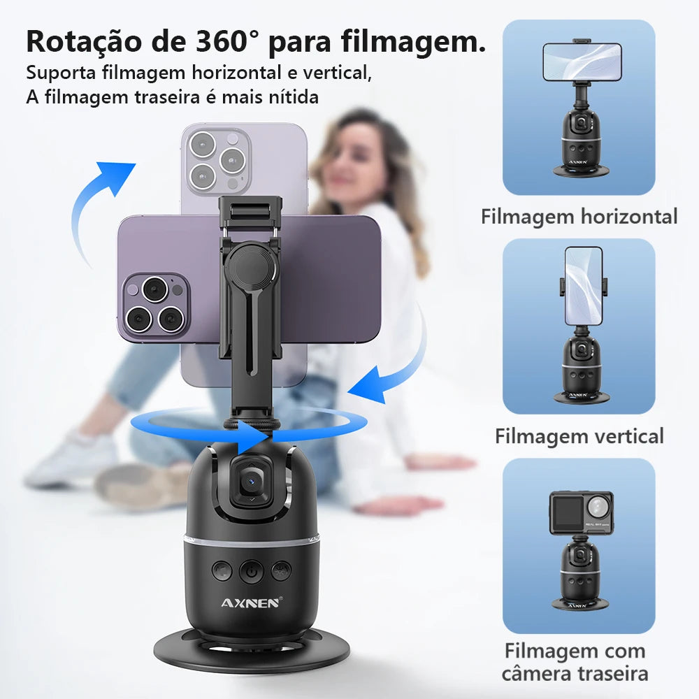AXNEN P03 Desktop Follow Gimbal AI Face Tracking 360 Rotation Mobile Phone Stabilizer Stand for IPhone Android / Action Camera
