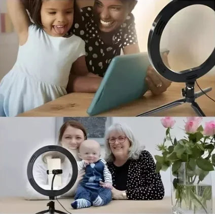 Luz Ring Light 8 Pol + Tripé De Mesa + Suporte Para Celular - CINE