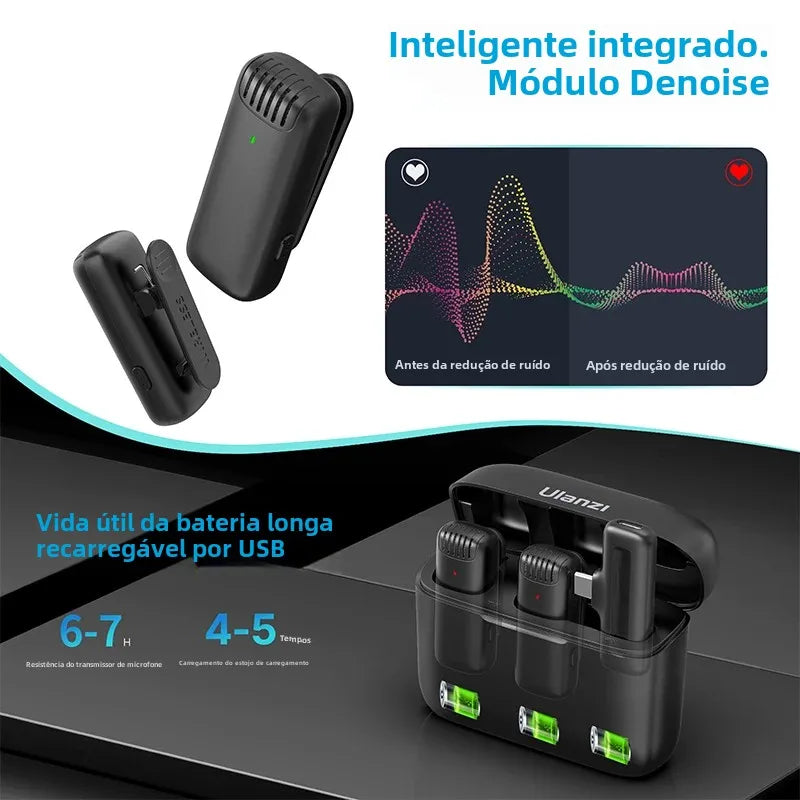 Ulanzi J12 Wireless Lavalier Microphone Lapel Mic 20M Audio Video Recording for Smartphone Andriod iPhone 16 DJI Action 5 800mAh