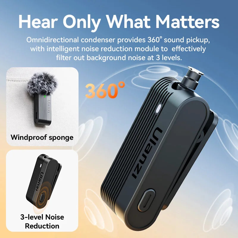 Ulanzi A100 Wireless Microphone Lavalier MIC for iPhone 16 15 Pro(Max) Camera Sound Recording Real-time Monitoring J12 Upgrade