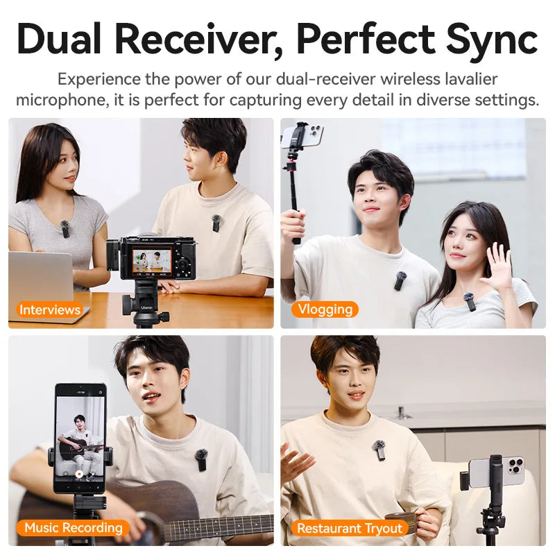 Ulanzi A100 Wireless Microphone Lavalier MIC for iPhone 16 15 Pro(Max) Camera Sound Recording Real-time Monitoring J12 Upgrade