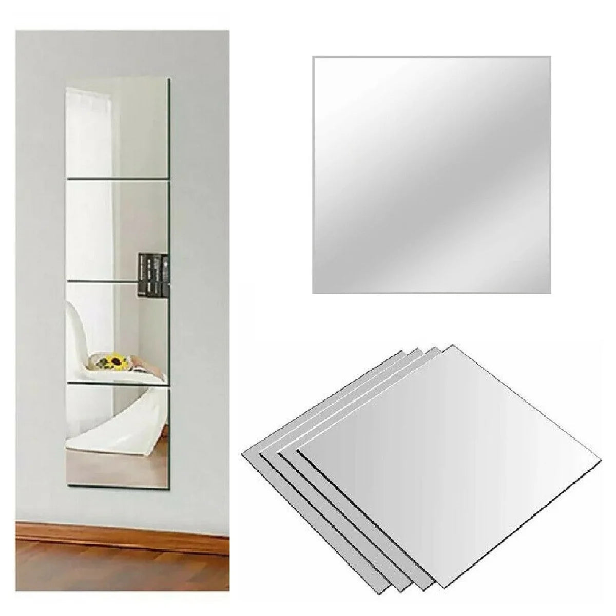 Kit 2 Mirrors Decorative Square Sticker 15x15cm