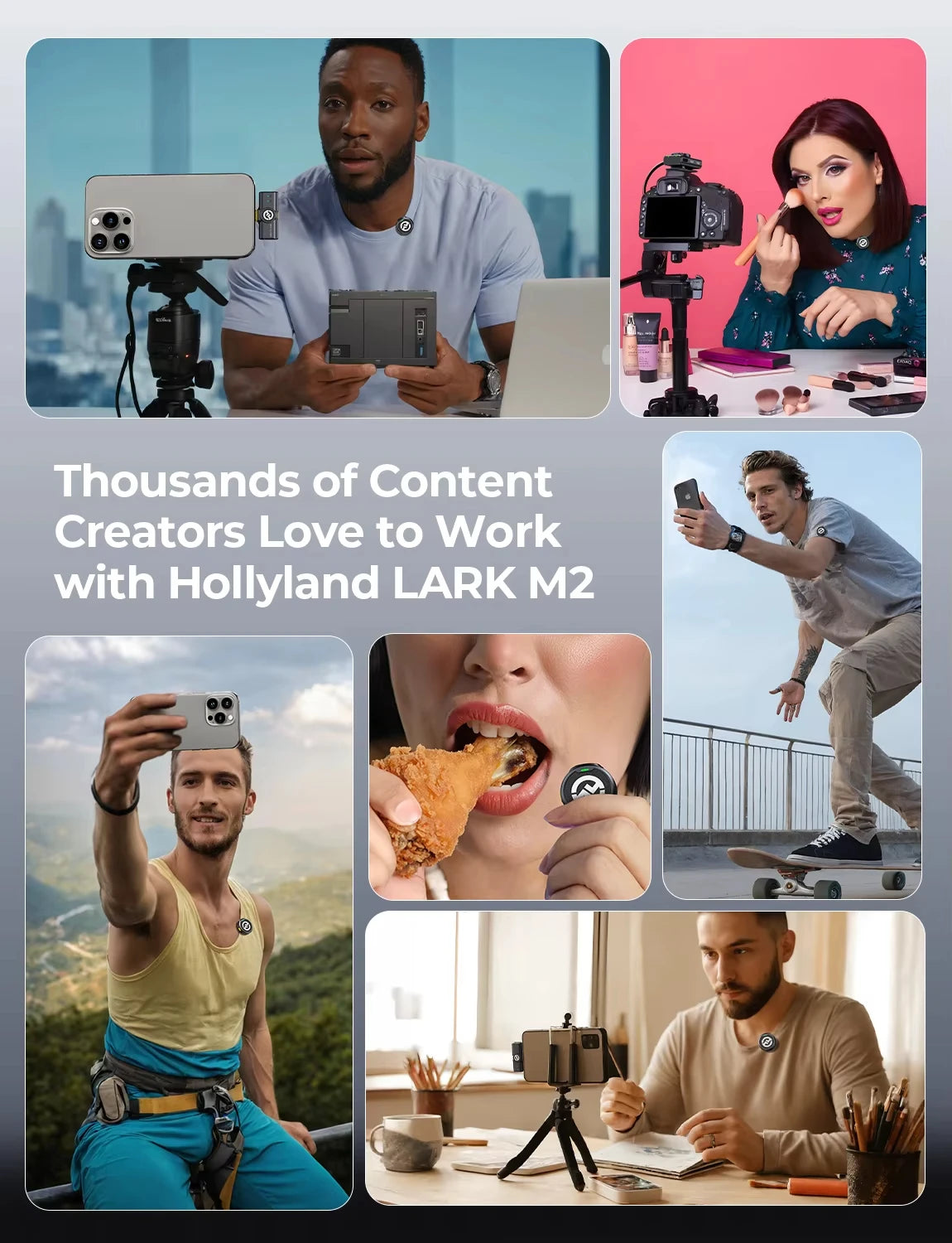 Hollyland Lark M2 Wireless Lavalier Microphone for iPhone Android Camera Noise Cancellation for Video Recording Streaming