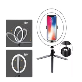Luz Ring Light 8 Pol + Tripé De Mesa + Suporte Para Celular - CINE