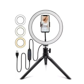 Luz Ring Light 8 Pol + Tripé De Mesa + Suporte Para Celular - CINE