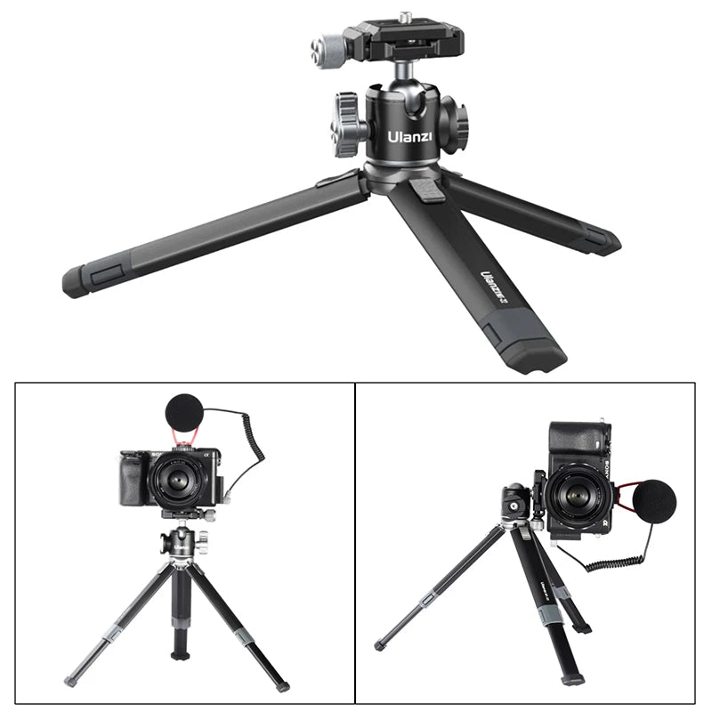 Ulanzi MT-24 Vlog Lite Metal Mini Tripod Extend Vlog Selfie Stick Tripod with Cold Shoe for Microphone LED Light DSLR SLR Camera